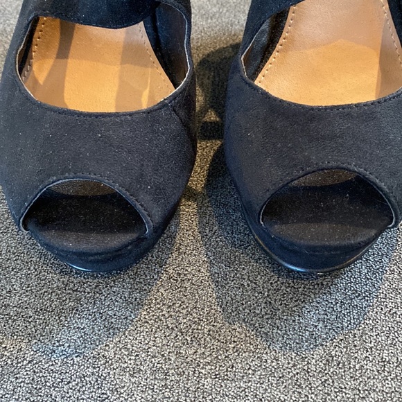 Miss KG Platform, wedge, open toe, suede, chunky heels, black, size 6, - Picture 8 of 8